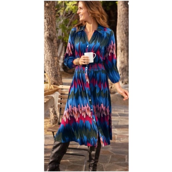 Soft SURROUNDINGS Women's Ancient Isle Shirt Dress Multicolor NEW Medium Petite - Picture 2 of 16